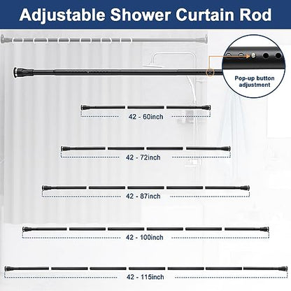 Shower Curtain Rod With Holders, 42 to 100 inch Tension Shower Curtain Rod No Drilling Adjustable Black Shower Rods - size: 40-100"