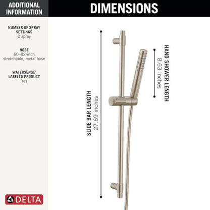 Delta 2-Setting Brushed Nickel Wall Mount Handheld Shower Head with ProClean Spray, Hand Held Shower Head and Hose with High Pressure Spray, Venetian Bronze 51537-SS-PR - color: Lumicoat Stainless