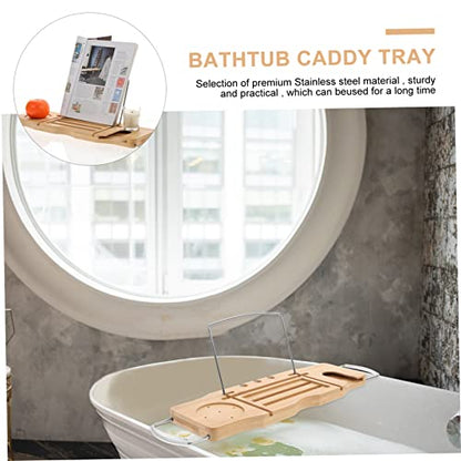 PRETYZOOM Expandable Bamboo Bathtub Tray Adjustable Phone Holder Multifunctional Bath Shelf for Relaxation and Storage for Reading and Bathing Accessories