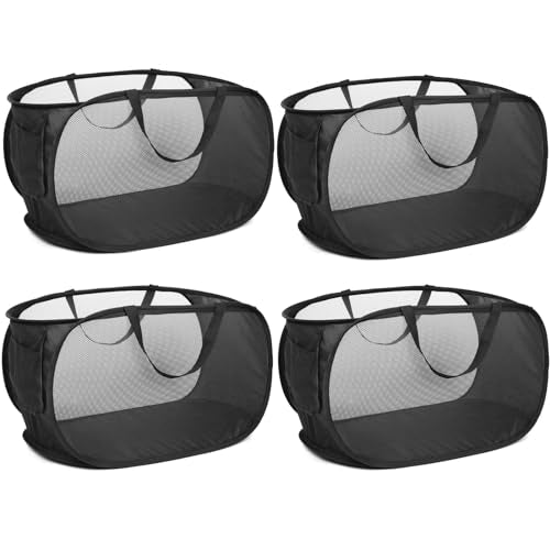 4 Pack Collapsible Laundry Baskets, Foldable Laundry Basket with Pocket, Durable Pop Up Hampers, Reinforced Handles Dirty Clothes Hamper for Laundry, Bedroom, Bathroom, Dorm, Travel or Camping Black - color: 4 x Black