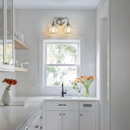 Brushed Nickel Bathroom Vanity Light 2 Lights Bathroom Light Fixtures Over Mirror with Clear Glass Shade 14 inch Wall Sconce Lighting Bath(Exclude E26 Bulb) - color: Brushed Nickel, size: 2 Light