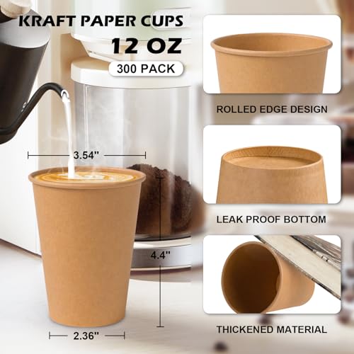SIUQ 300 Pack 12 oz Kraft Paper Cups, Unbleached Disposable Coffee Cups | Thickened Paper Cups 12 Ounce, Hot/Cold Beverage Drinking Cup for Party, Home, Cafes, Bistros, Businesses (Brown) - style: 12oz-300pack