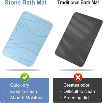 Stone Bath Mat, 2 Pack Diatomaceous Earth Shower Mat, Non-Slip Super Absorbent Quick Drying Bathroom Floor Mat, 24x15, Blue - color: Blue