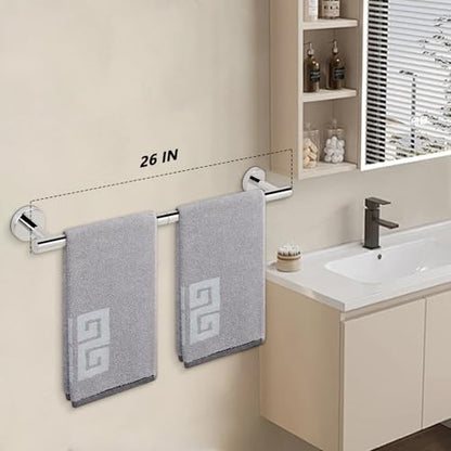 NearMoon Bath Towel Bar, Thicken Stainless Steel Shower Towel Rack Holder Wall Mounted for Bathroom, 26-lnch Overall Length-24-lnch Usable Hanging Space (1 Pack, Chrome Finish) - color: Chrome Finish, size: 26 Inch
