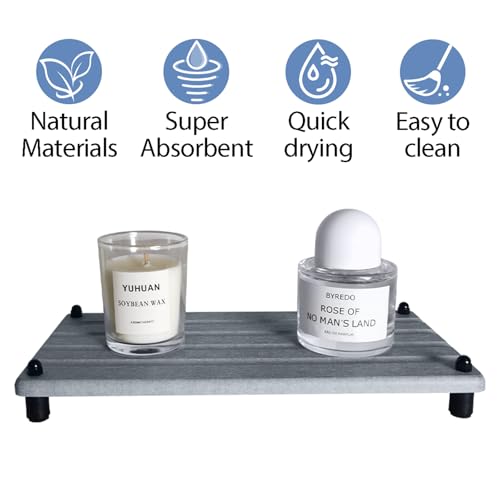 2 PCS Water Absorbing Stone Trays for Bathroom Sink Fast Drying Coasters | 9.5" x 4.7", Faucet Mat for Kitchen Sink, Diatomite Sink Caddy, Hand Soap Holder with Feet, Diatomaceous Earth, Vanity Tray - color: 9.5" X 4.7" Grey