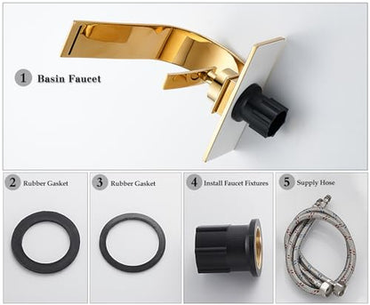 becola Modern Bathroom Sink Faucet, Single Handle Bathroom Faucets for Sink 1 Hole, Low Arc Touch On Faucet, Gold Hot and Cold Water Mixer Tap with Deck Plate - Gold - color: Gold