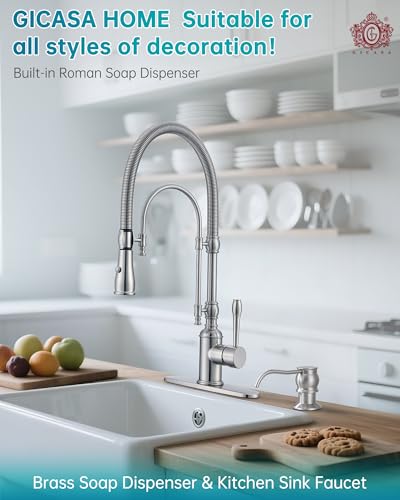 Built in Deck Mount Liquid Lotion Kitchen Countertop Metal Soap Dispenser, Brushed Nickel Brass Dispenser Pump with 500ml (17oz) High Capacity Bottle - color: Brushed Nicke, size: Without Hose