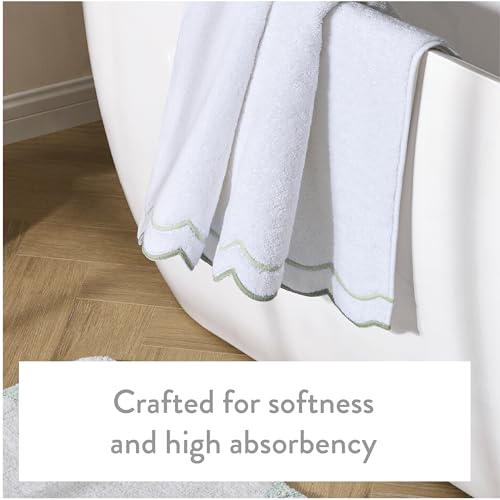Peri Home 2 Piece Cotton Bath Towel Set, Embroidered, White, Sage Scallop - color: White With Sage Scallop, size: 2 Bath Towel