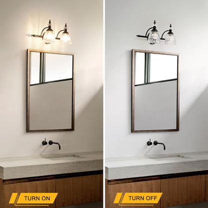 Matte Black Vanity Light, Farmhouse Bathroom Light Fixtures, 2 Light Bathroom Vanity Lights, Flower Glass Shade Wall Sconce Lighting - color: Black, size: 2 light