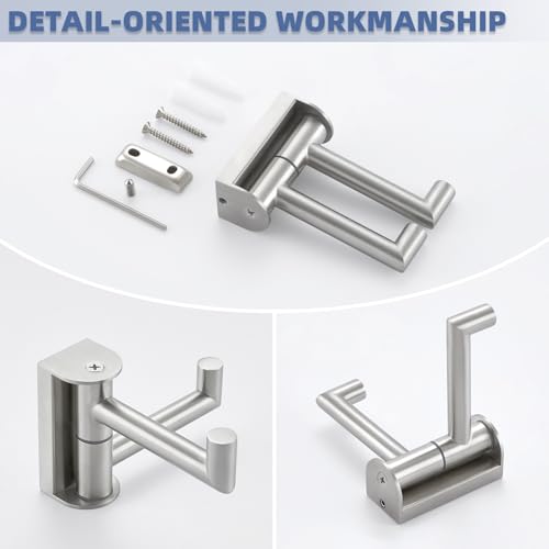 Angle Simple Swivel Towel Hook 2 Arms, Robe Coat Wall Hook, Brushed Nickel | Solid SUS304 Stainless Steel, Fold Flush to the Wall, Space Saving Bathroom Kitchen Hand Wash Towel Holder, Screws Mounted - color: Brushed Nickel, size: 1 Pack