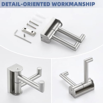 Angle Simple Swivel Towel Hook 2 Arms, Robe Coat Wall Hook, Brushed Nickel | Solid SUS304 Stainless Steel, Fold Flush to the Wall, Space Saving Bathroom Kitchen Hand Wash Towel Holder, Screws Mounted - color: Brushed Nickel, size: 1 Pack