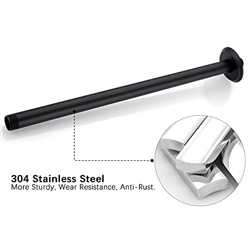 16 Inch Matte Black Ceiling Mounted Shower Arm for Rain Shower Head | Shower arm and flange - color: Black, size: 16 Inches