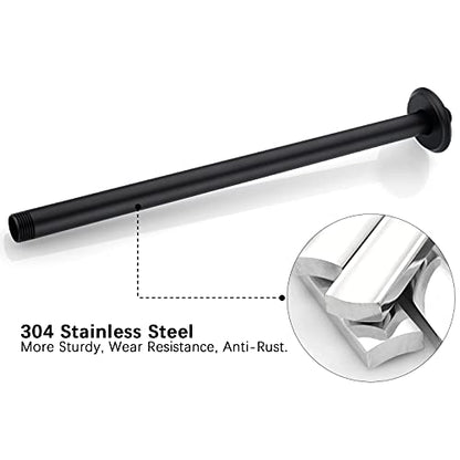 16 Inch Matte Black Ceiling Mounted Shower Arm for Rain Shower Head | Shower arm and flange - color: Black, size: 16 Inches