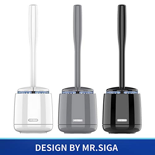 MR.SIGA Toilet Bowl Brush and Holder, Sturdy Long Handle, White, 1 Pack | Automatic lid design, upgraded ventilation, replaceable toilet brush head dries quickly - color: White, size: One Size