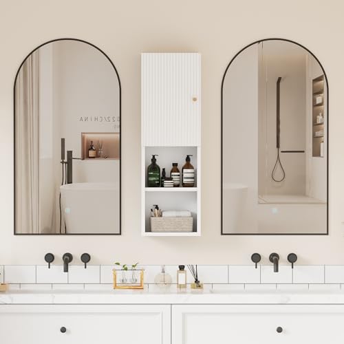 Qupui Fluted Bathroom Wall Cabinet, 31.5" 4-Tier Medicine Cabinet, White | Fluted Door Panels. Adjustable Shelf. Dual-zone Storage With Doors And Open Shelf. Wall-mounted. Engineered Wood