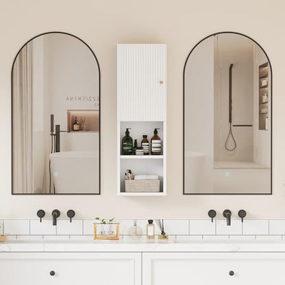 Qupui Fluted Bathroom Wall Cabinet, 31.5" 4-Tier Medicine Cabinet, White | Fluted Door Panels. Adjustable Shelf. Dual-zone Storage With Doors And Open Shelf. Wall-mounted. Engineered Wood