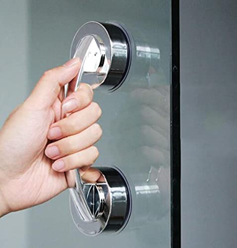 Glass Handle, Suction Cup Handle, Suitable for Bathroom Sliding Door, Cabinet, Terrace Sliding Door, Shower Handrail. No Hole Punching - color: Large silver
