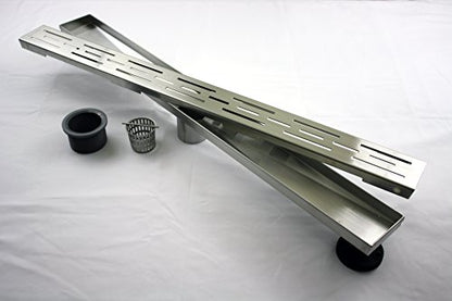 ZA Linear Shower Drain (24 inch Brick Pattern) - Stainless Steel, with Hair Strainer, Leveling Feet, Drain Adapter and Grate Hook - size: 24 inch
