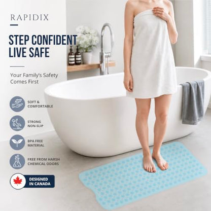 Bathtub Mat Non-Slip – 39" x 15.5" Extra Long Shower Mat with Suction Cups, BPA Free & Machine Washable, Textured Bath Mat for Tub, Ideal for Kids, Seniors & Pregnant Women, Clear Blue - color: Light Blue