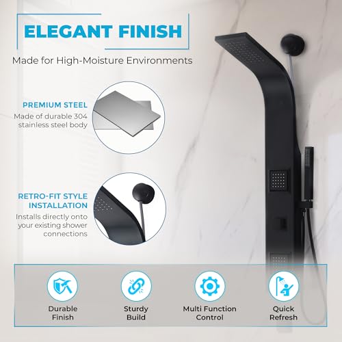 ANZZI Aura 2 Jetted Shower Panel With Heavy Rain Shower & Spray Wand | Easy Retrofit Design For Super Simple Diy Installation, Installs To Existing Water Line, Need Cut Walls Rework Plumbing