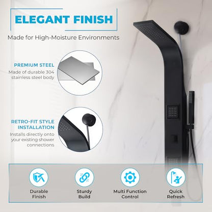 ANZZI Aura 2 Jetted Shower Panel With Heavy Rain Shower & Spray Wand | Easy Retrofit Design For Super Simple Diy Installation, Installs To Existing Water Line, Need Cut Walls Rework Plumbing