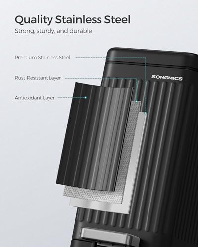 SONGMICS Bathroom Trash Can, 2.6-Gallon (10 L) Trash Bin with Lid, Slim for Small Spaces, Stainless Steel Garbage Can, Soft Close, Black ULTB562B01 | Slim Bin for Small Spaces, Soft Close, Ink Black, PATIA Collection ULTB562B01 - color: Black, style: 2.6