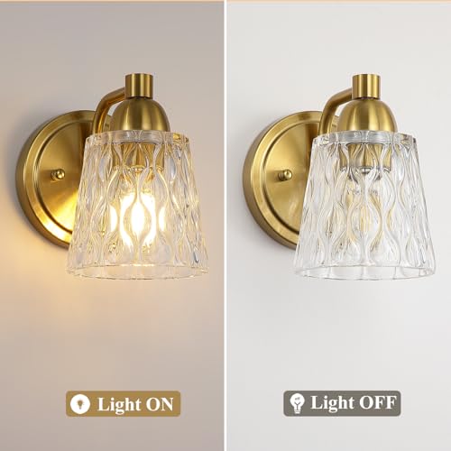 Mecgirn Stainless Steel Bathroom Vanity Light Over Mirror, 1 Light Brushed Gold Bathroom Light Fixtures with Textured Glass Shades, Modern Vanity Lighting Wall Mount - color: Brushed Gold, size: 1 Light