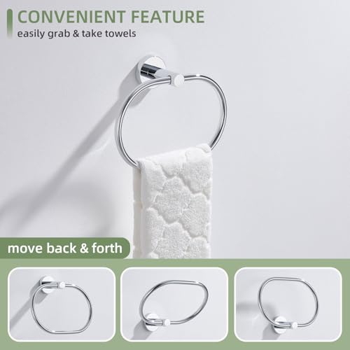 Angle Simple Towel Ring, Swivel Hand Towel Holder for Bathroom, Chrome | Heavy Duty Stainless Steel, Move Back & Forth, Screw Wall Mounted Kitchen Washcloth Dishrag Hanger Rack - color: Oval - Chrome