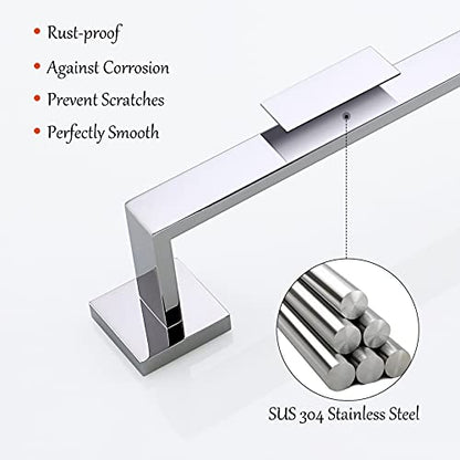 4-Piece Bathroom Hardware Set Chrome Bath Towel Bar Holder Sets Wall Mounted Stainless Steel Square Bathroom Accessory Kit, Polished Chrome 23.6 Inch - color: Polished Chrome, size: 4-Pieces Set-B