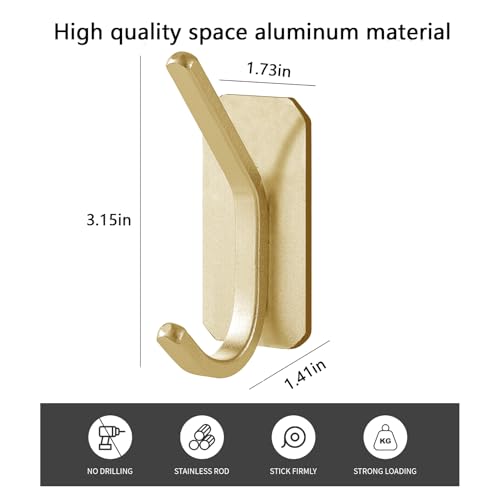 Paoli Heavy Duty Adhesive Wall Hooks, 30 lb Max Load Waterproof Hooks for Bathroom Towels Coats Bags, No Drill Damage-Free for Renters Apartment Dorm, Matte Gold, 4 Pack - color: Gold