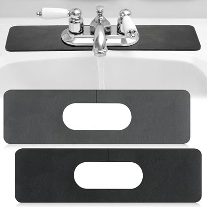 Tioncy 2 Pcs Faucet Mat Sink Splash Guard Oval-hole Oval Splash Pad for Kitchen Sink Oval Base Diatomite Faucet Mat for Bathroom Absorbent Mat Splatter Screens(Dark Gray, Black) - color: Dark Gray, Black