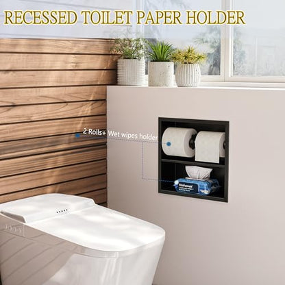 Neodrain Black Recessed Toilet Paper Holder,Double Layer Wet Tissue Holder | Space-Saving Wall Niche Cabinet Storage, Rustproof & Durable,For Bathroom, Kitchen & Vanity - color: Matte Black