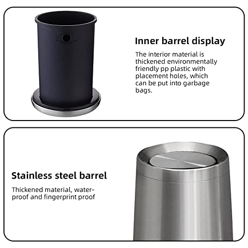2.6Gallen Brushed Nickel Bathroom Trash Can with Lid, Stainless Steel Garbage Can with Flipping Lid,for Bathroom, Kitchen,Living Room,Bedroom,Hotel (Silver) - color: silver