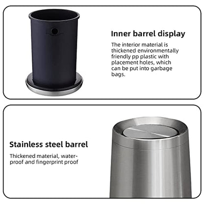 2.6Gallen Brushed Nickel Bathroom Trash Can with Lid, Stainless Steel Garbage Can with Flipping Lid,for Bathroom, Kitchen,Living Room,Bedroom,Hotel (Silver) - color: silver