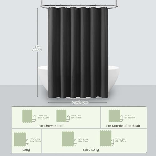 Inhousolu Fabric Shower Curtain, Waffle Weave 230 GSM Polyester, Weighted Hem, Metal Hooks Included, Water Repellent Washable, 72 x 84 Inch, Black - color: Black, size: 72"W x 84"L (Pack of 1)