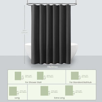 Inhousolu Fabric Shower Curtain, Waffle Weave 230 GSM Polyester, Weighted Hem, Metal Hooks Included, Water Repellent Washable, 72 x 84 Inch, Black - color: Black, size: 72"W x 84"L (Pack of 1)