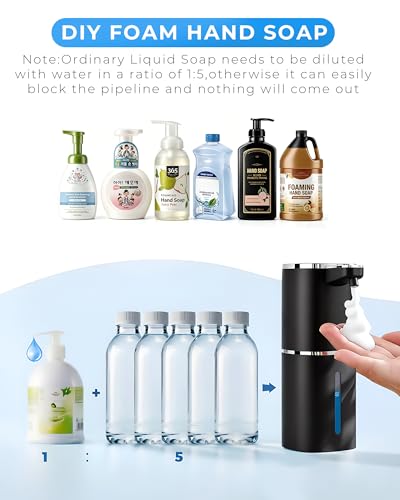 Automatic Foaming Soap Dispenser, Touchless Rechargeable | 13.5oz/400mL, with 9 Foam Levels, IPX5 Waterproof, Hands Free for Kitchen Sink & Bathroom - color: Black Foam