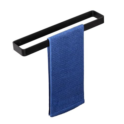 SAYAYO Matte Black Hand Towel Holder for Bathroom, 16” Adhesive Towel Bar | Towel Rack Wall Mount, Heavy Duty Square Towel Ring - color: Black, size: 16 Inch