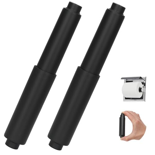 Toilet Paper Holder Roller Replacement, 2Pcs 6.5inch Plastic Toilet Paper Spring Rod Toilet Tissue Holder Replacement Spindle Replacement Rod fits Extra Large Bathroom Tissue Rolls (Black) - color: Black+0.59in