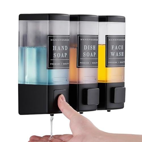 Pollock Shampoo and Conditioner Dispenser 3 Chamber * 500ML | Shower Soap Dispenser Wall Mounted, Body Wash Dispenser No Drill, Refillable Shower Dispenser for Bathroom - color: Blk-zt-53-b3