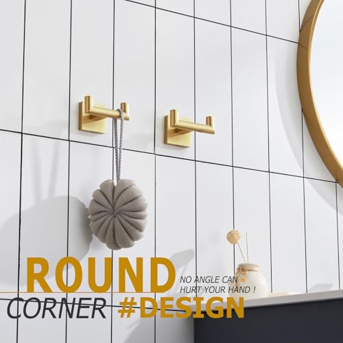 KOKOSIRI Robe Hooks Bathroom Double Towel Coat Hook for Bath Kitchen Wall Mounted, 2 Pack Brushed Gold Stainless Steel B1015BG-P2 - color: Brushed Gold, size: 2 Pack