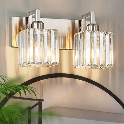 Modern Bathroom Vanity Light 2-Lights Brushed Nickel Vanity Light Crystal Wall Light Bathroom Light Fixtures - color: Nickel Crooked, size: 2-light