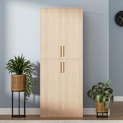 Housoul 71" Tall Pantry Cabinet with 4 Doors, Kitchen Pantry Storage Cabinet, Freestanding Larder Cupboard, Utility Kitchen Hutch with Gold Handles for Dining Room, Bathroom, Oak - color: Oak