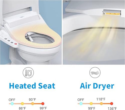 R&T V2601 Electric Bidet Seat, Elongated Smart Toilet Seat with Warm Water, Adjustable Heated Seat, Air Dryer, Night Light, Bidet Attachment for Toilet - color: V2601