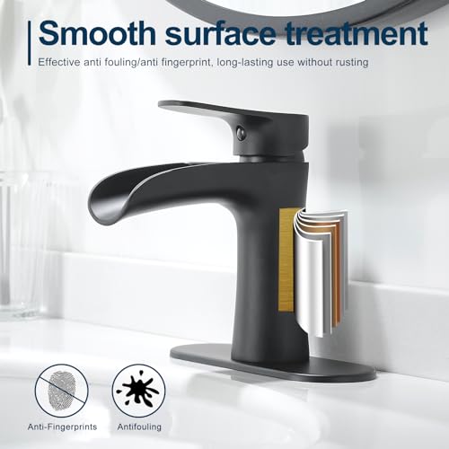 VOTON Black Bathroom Faucets Single Handle Waterfall Sink Faucet One Hole or Three Holes with Deck Mount Vanity Farmhouse RV Vessel Basin Faucet - color: B-Matte Black, style: Without Drain