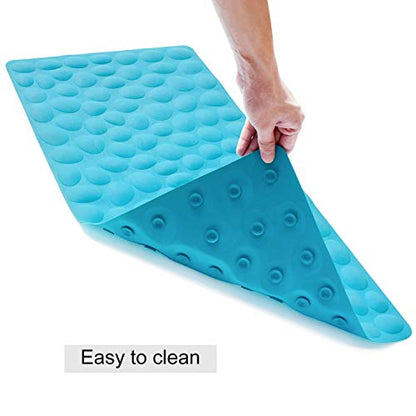 Non-Slip Bathtub Mat OTHWAY Soft Rubber Bathroom Bathmat with Strong Suction Cups (Blue) - color: Blue, size: 31.5" x 16" (Rectangular)