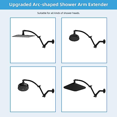 Hibbent All Metal 16'' Shower Head Extension Arm, Matte Black | Solid Brass Adjustable Shower Arm with Lock Joint, Flexible Height & Angle, Universal Connection Shower Head Extender - color: Matte Black, size: 16 Inch