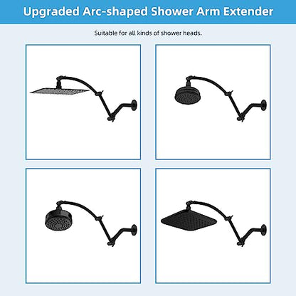 Hibbent All Metal 16'' Shower Head Extension Arm, Matte Black | Solid Brass Adjustable Shower Arm with Lock Joint, Flexible Height & Angle, Universal Connection Shower Head Extender - color: Matte Black, size: 16 Inch