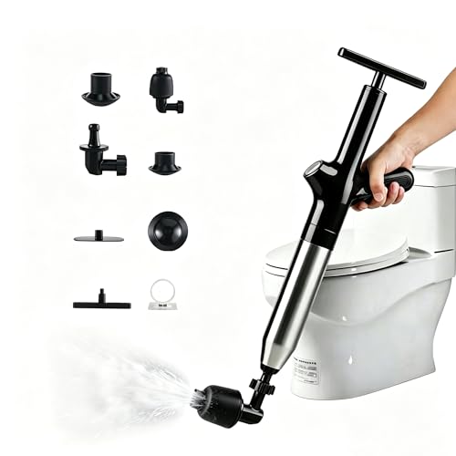 Toilet Plunger, Heavy‑Duty High Pressure Air Plunger with Pressure Gauge, Drain Clog Remover & Unclogger for Kitchen Sink, Bathroom Sink, Shower Tub & Floor Drain（Ink Black）