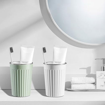 Toothbrush Cup Holder for Bathroom,Reusable Stainless Steel Bathroom Cup | 3"x4.5" Unbreakable Gray Bathroom Tumbler Cup ,300ml Easy To Clean Striated Mouthwash Cup - color: White